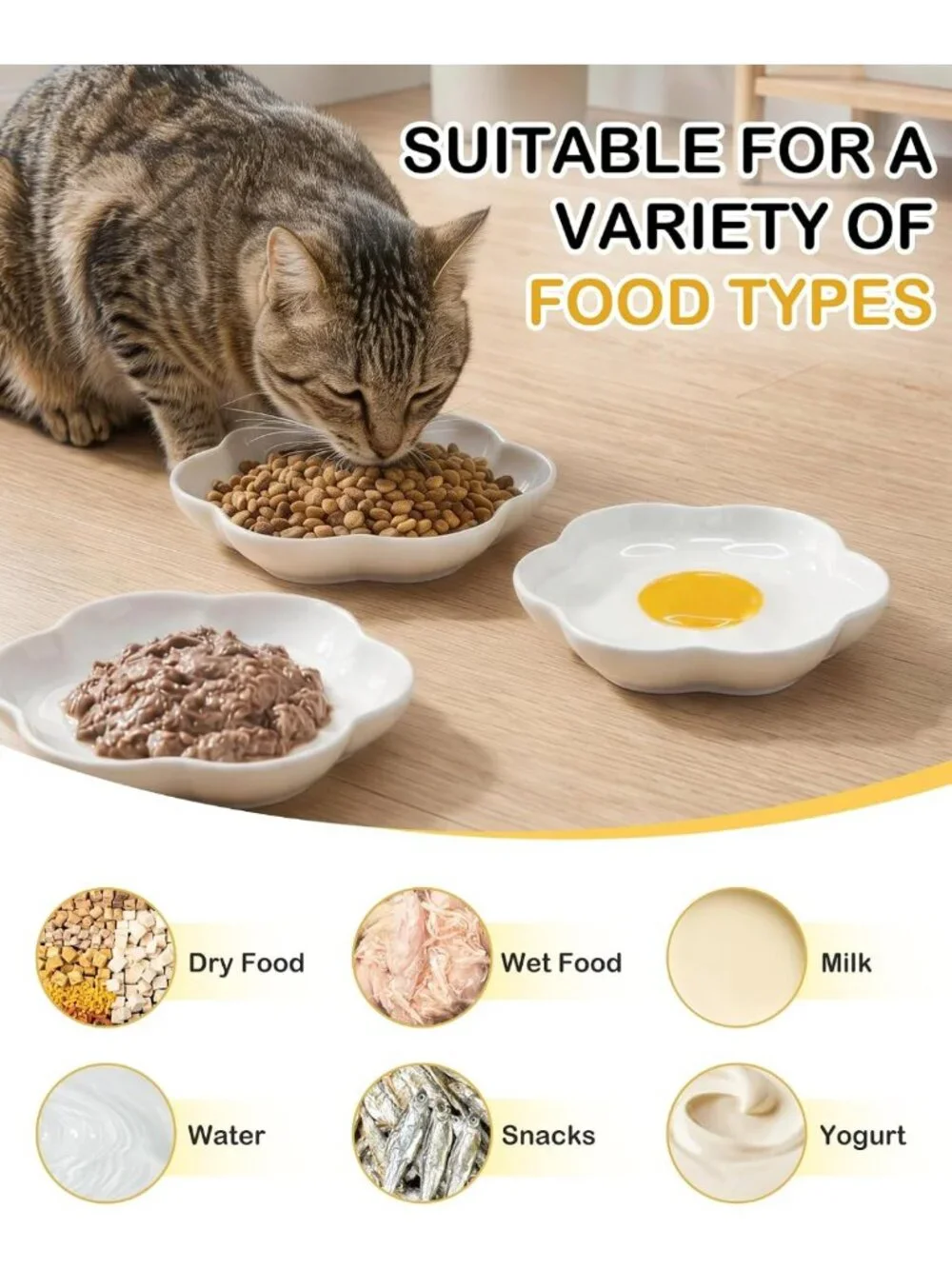 3 Pack Ceramic Cat Bowls - Anti Whisker Fatigue Dishes for Cats & Small Dogs
